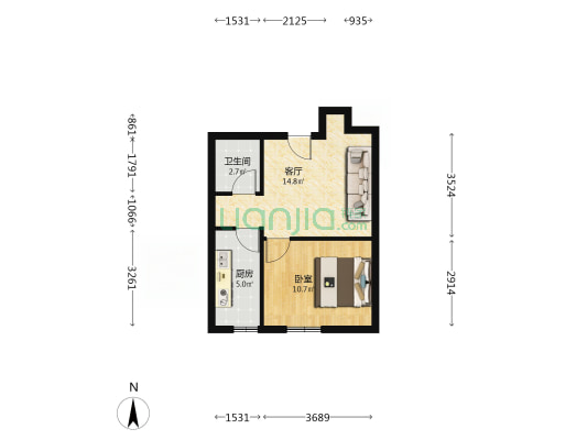 四季橙小区 1室1厅 南-户型图
