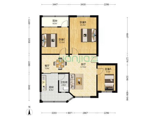 昆仑小区住宅公寓 3室2厅1卫 91平方