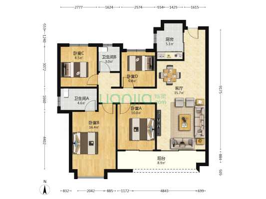 奥园誉景湾 4室1厅2卫 134平方
