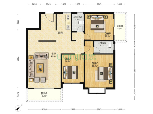 区水利厅机关大院 3室1厅2卫 143平方