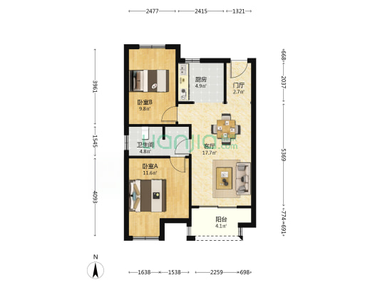 江南文心雅庭 2室1厅1卫 75平方