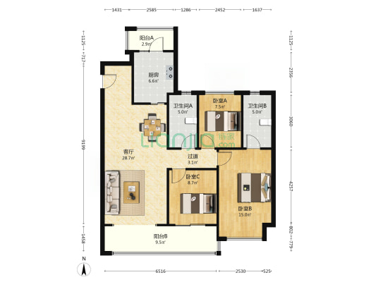 五矿香投桂语堂 3室1厅2卫 114平方