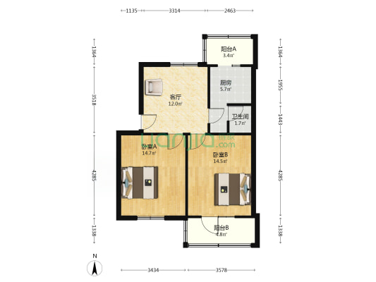 渝建村社区 2室1厅1卫 68平方