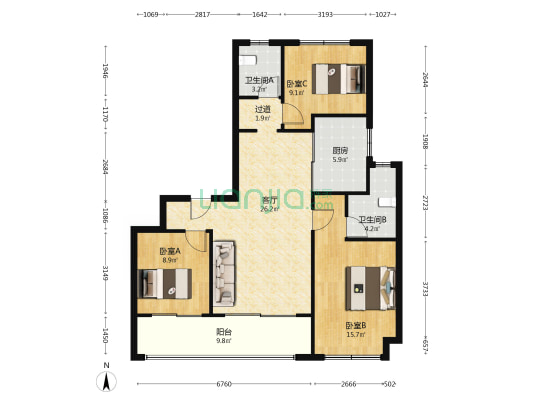 金基璞悦隽园 3室1厅2卫 116平方