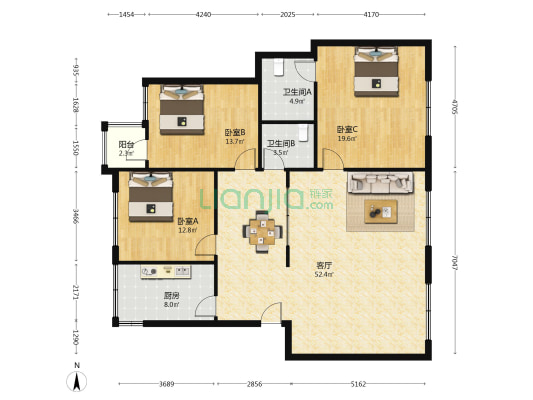 崇州市崇阳镇文井街 3室1厅2卫 140平方
