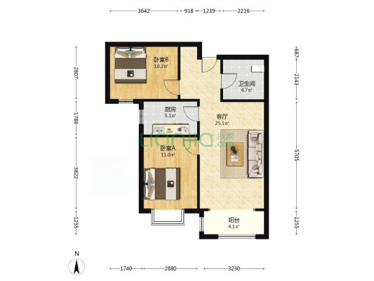全南两居 业主自住 中间楼层 小区环境优美-户型图