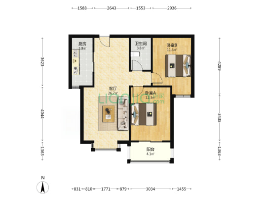 名流美域 2室1厅 南-户型图