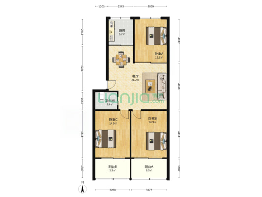 春晖苑 3室1厅1卫 94平方