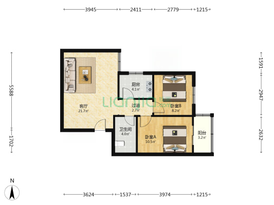 升龙世纪花园一区 2室1厅1卫 73平方