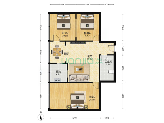 甘家巷社区(甘家巷) 3室1厅1卫 101平方