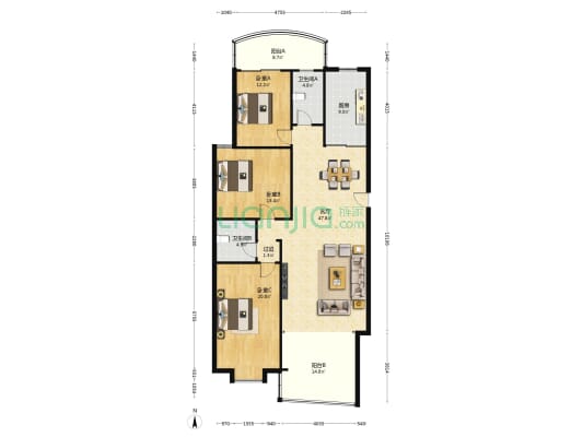幸福人家 3室1厅2卫 159平方