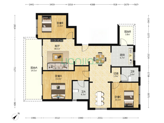 马厂坝TOD青云壹号 3室1厅2卫 136平方