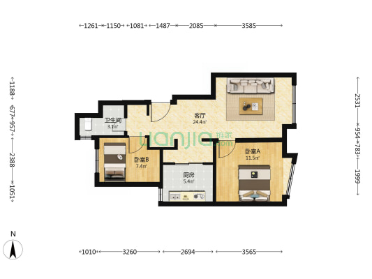 璀璨公元 2室1厅1卫 78平方