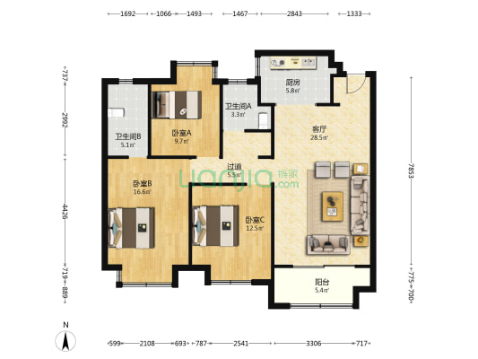 溪瑞苑 3室1厅2卫 120平方