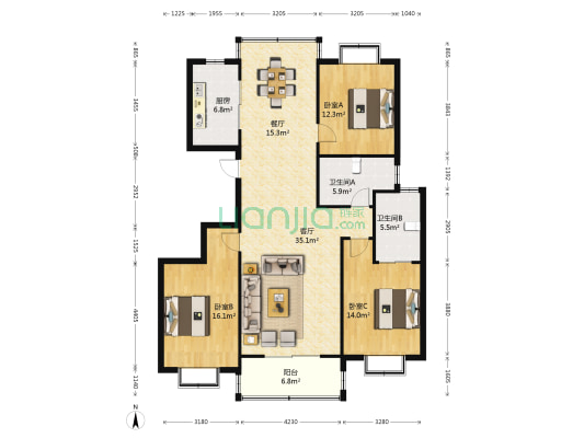 万嘉国际花园 3室2厅2卫 133平方