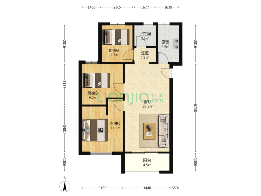 龙溪苑B区 3室1厅1卫 100平方