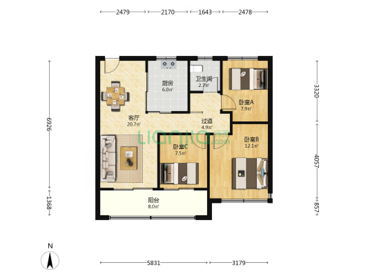 美都星屿熹 3室1厅1卫 88平方
