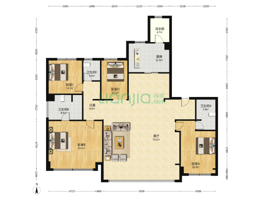 万科昆吾 4室1厅3卫 233平方