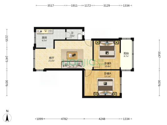 永丰路8号 2室1厅1卫 67平方