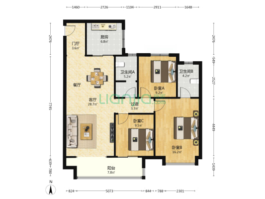 崇文朗樾 3室1厅2卫 130平方