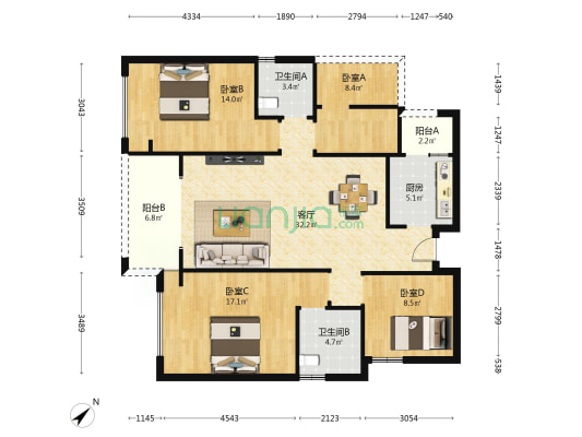 ACG时空动漫城 4室1厅2卫 118平方