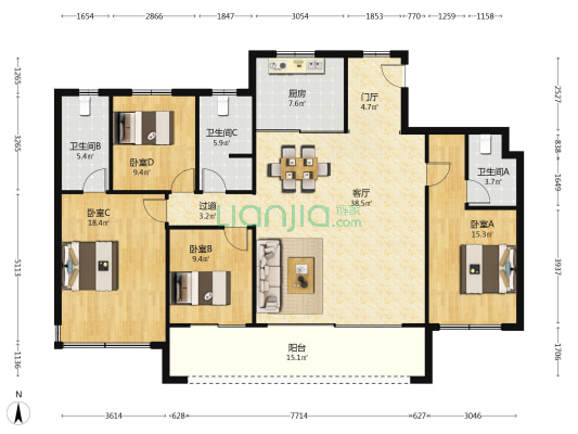望斓翠印府 4室1厅3卫 168平方