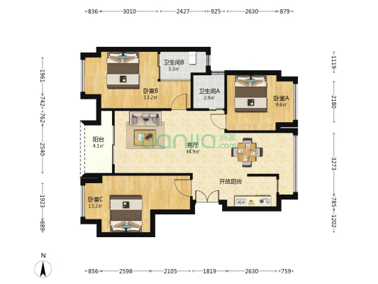 康田星樾 3室1厅2卫 94平方
