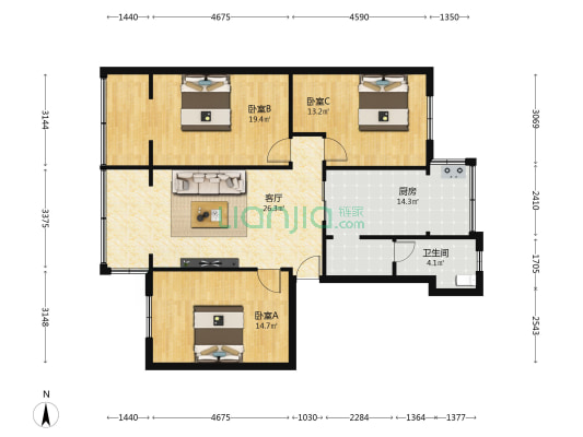 外化成五里墩中一巷11号 3室1厅1卫 100平方