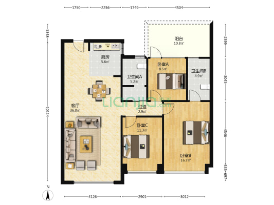 绿城海棠三章春熙海棠 3室1厅2卫 119平方