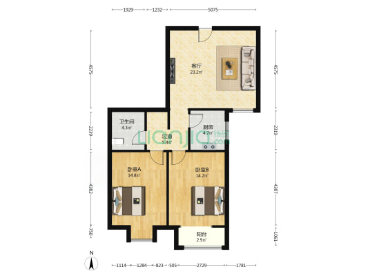 雅荷四季城B区 2室1厅1卫 89平方