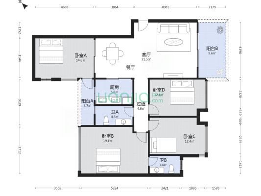 嘉宏世纪豪庭 4室1厅2卫 139平方