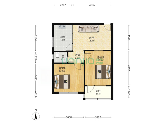 月河崖小区 2室1厅1卫 65平方