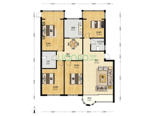 小河邮政商住楼 4室2厅2卫 150平方