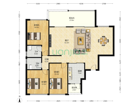 重庆长嘉外滩丨国瑞麓林府 3室1厅2卫 143平方