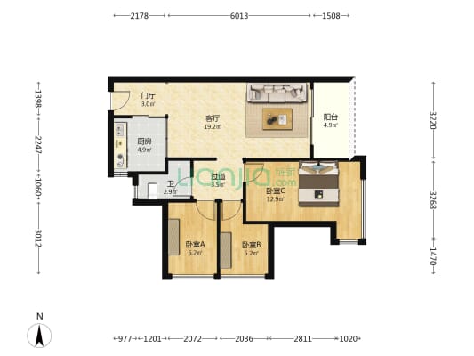 宝珺园 3室1厅1卫 77平方