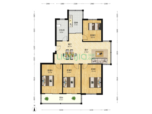 皋南三组团 4室2厅1卫 142平方