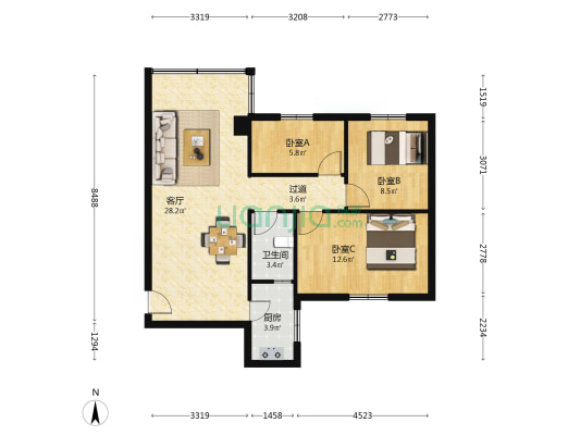 广本宿舍 3室1厅1卫 75平方