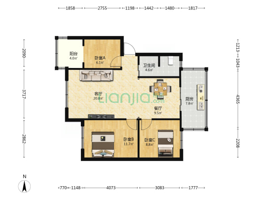 羊仙坡十四冶家属区 3室2厅1卫 81平方