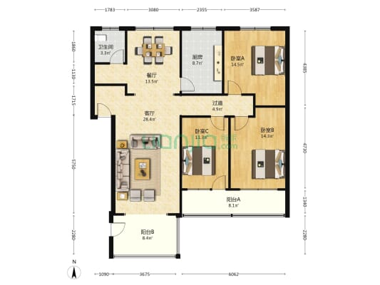 星邻东苑 3室2厅1卫 123平方