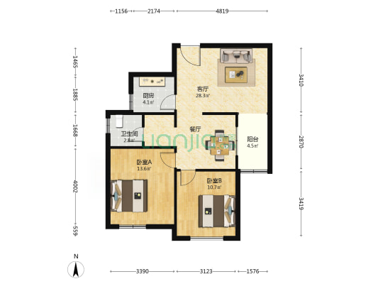 铁道新景苑 2室1厅1卫 91平方