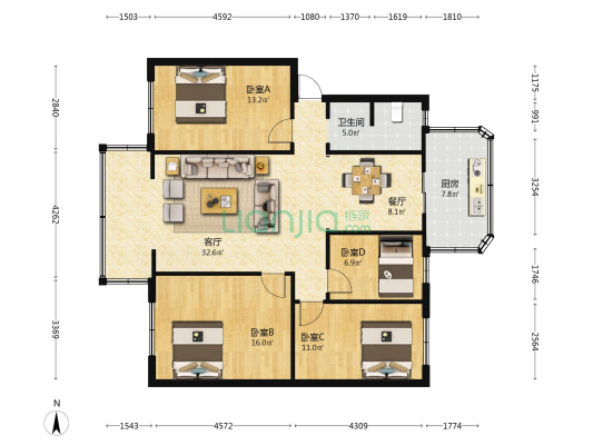 集成花园 4室2厅1卫 115平方