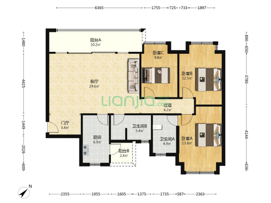 人居滨江城 3室1厅2卫 122平方