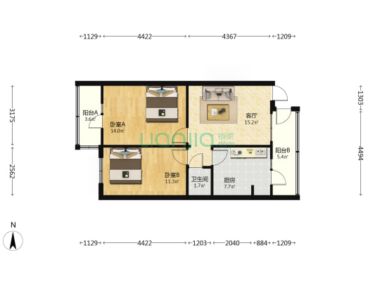 耳巷1号 2室1厅1卫 59平方