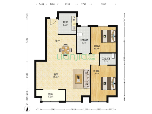 海豚湾 2室1厅2卫 253平方