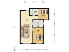 高铁新干线 2室1厅 南-涿州高铁新干线户型图