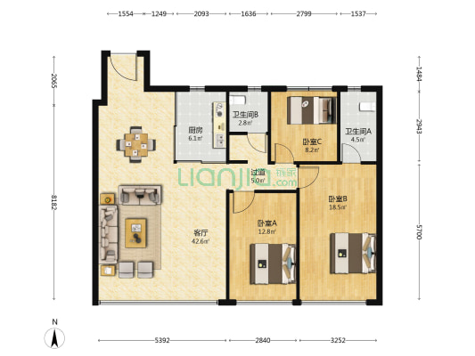 光谷润府 3室1厅2卫 122平方