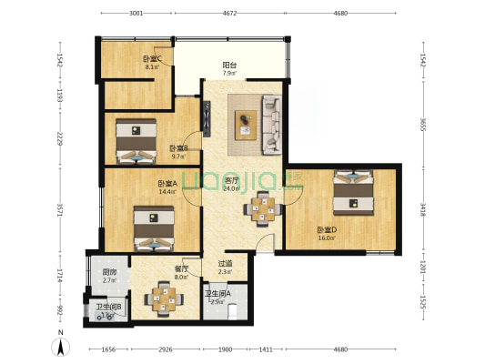 龙王庙正街90号 4室2厅2卫 107平方