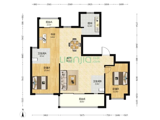 博洋水映天成 3室1厅2卫 130平方
