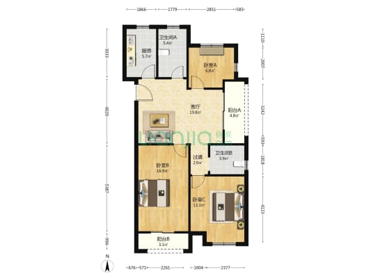 宸北花苑 3室1厅2卫 103平方