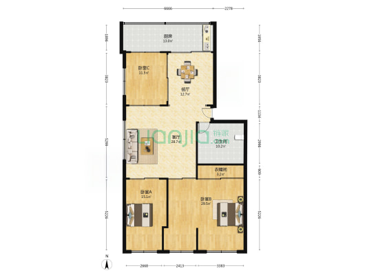 海滨街 3室2厅1卫 145平方